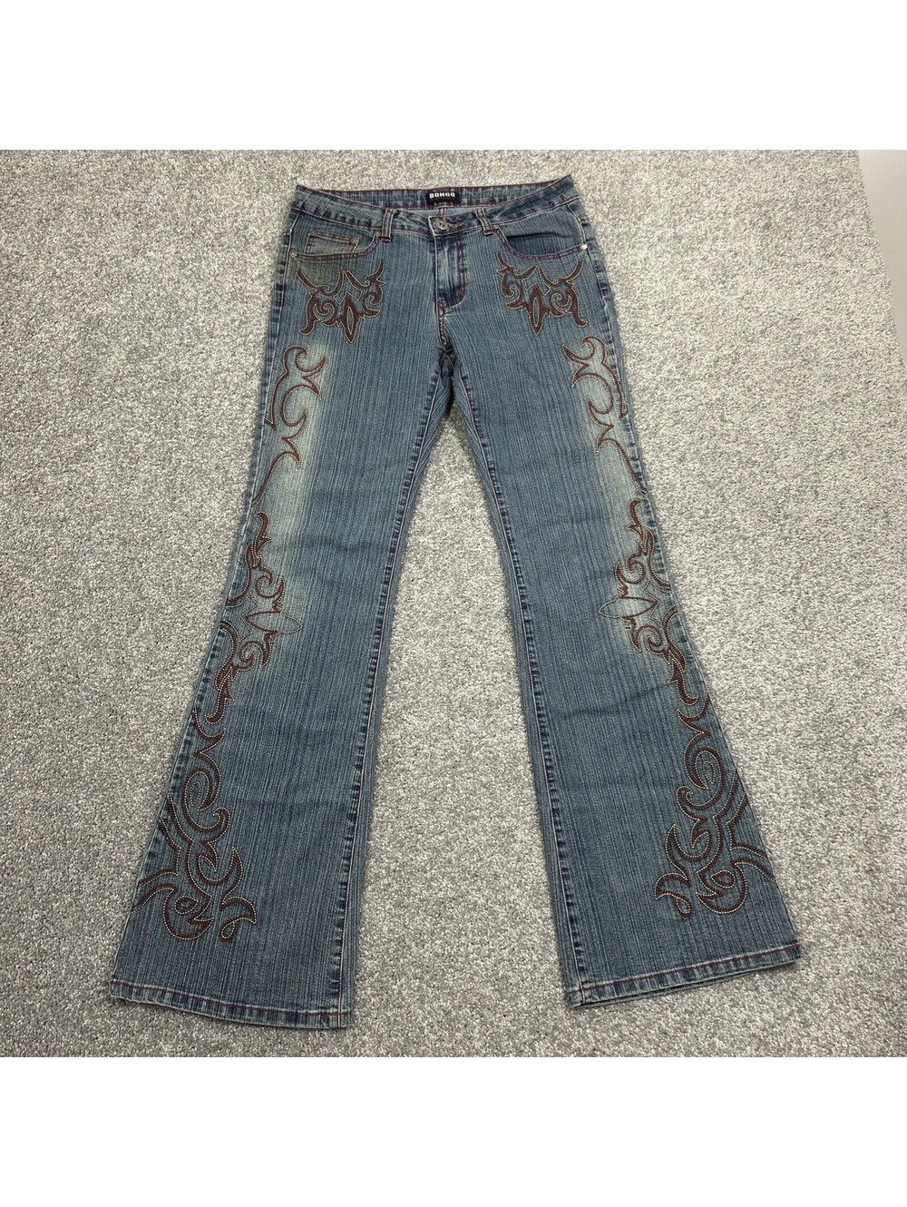 Vintage Bongo Y2K Mid Rise Embroidered Jeans Pink Stitching